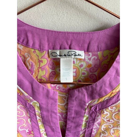 Oscar De La Renta Womens Long Sleeve Pink Paisley Print Mini Shift Dress Sz S - Picture 8 of 12